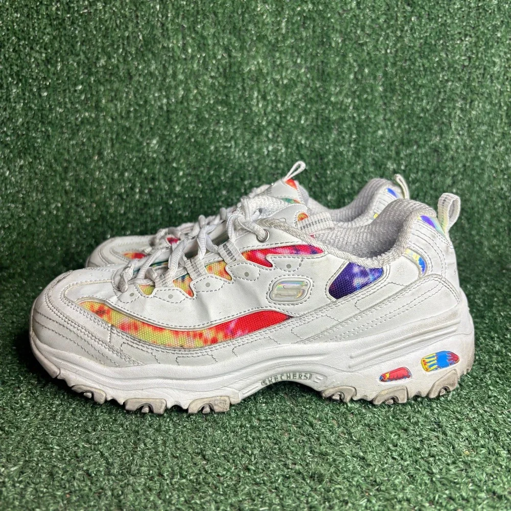 Skechers D'Lites Summer Fiesta‎ Tie Dye Chunky Air Cooled Sneaker White Womens 8